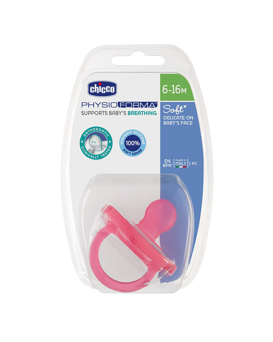 Chicco PhysioForma Soft Soother-With Ventilation Holes-Orthodontic-Pink-6 to 16M-Pacifier