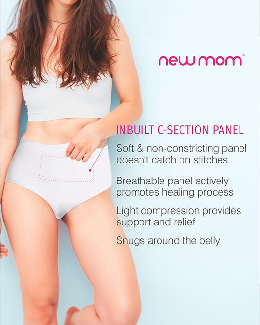 NewMom Seamless Caesarian Panties Combo Set-White & Skin-Helps Postpartum Recovery-Pack of 2