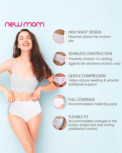 NewMom Seamless Caesarian Panties Combo Set-Black & White-Helps Postpartum Recovery-Pack of 2