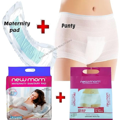 NewMom Heavy Flow Maternity Pads-Pack of 4 Pads & 1 Pad Fixator-Quick Absorption & Anti Odor