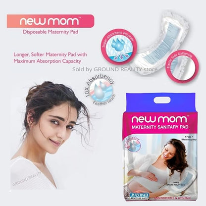 NewMom Heavy Flow Maternity Pads-Pack of 4 Pads & 1 Pad Fixator-Quick Absorption & Anti Odor