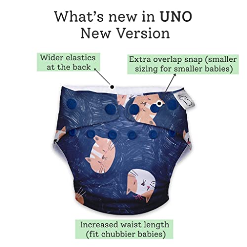 SuperBottoms Good Cat-titude Freesize UNO-12 Hours Absorbency Cloth Diaper-Padded Underwear-100% Organic Cotton-Washable & Reusable-3 to 36M