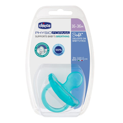 Chicco PhysioForma Soft Soother-With Ventillation Holes-Orthodontic-Blue-16 to 36M-Pacifier