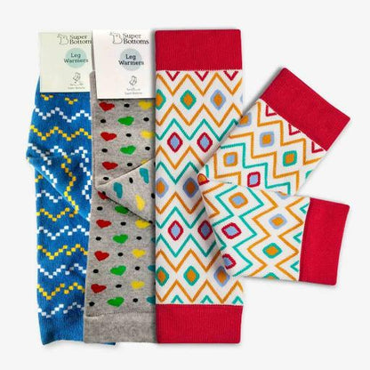 SuperBottoms Red, Grey & Blue Legwarmers-Printed-Cotton Blend-Pack of 3-For Infants