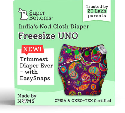 SuperBottoms Utsav Freesize UNO Cloth Diaper-Padded Underwear-100% Organic Cotton-Washable & Reusable-3 to 36M