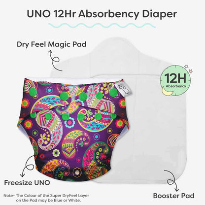 SuperBottoms Utsav Freesize UNO Cloth Diaper-Padded Underwear-100% Organic Cotton-Washable & Reusable-3 to 36M