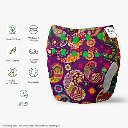 SuperBottoms Utsav Freesize UNO Cloth Diaper-Padded Underwear-100% Organic Cotton-Washable & Reusable-3 to 36M