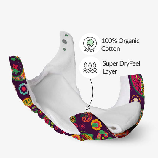 SuperBottoms Utsav Freesize UNO Cloth Diaper-Padded Underwear-100% Organic Cotton-Washable & Reusable-3 to 36M