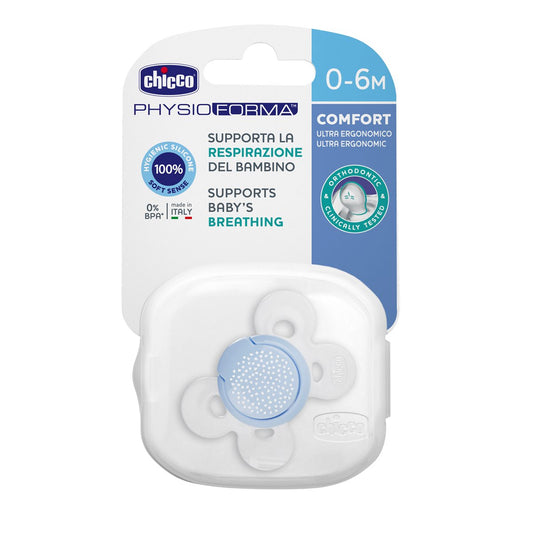 Chicco PhysioForma Comfort Soother-With Sterilizing Case-Orthodontic-Blue-0 to 6M-Pacifier