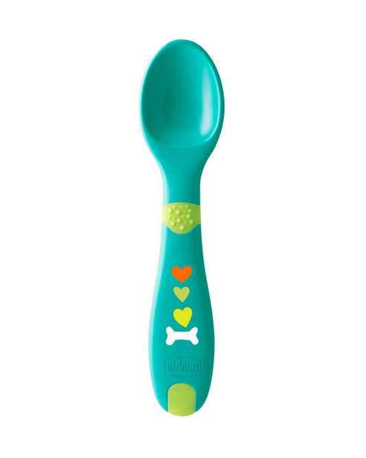 Chicco First Cutlery Spoon & Fork Set-Ergonomic & Non Slip Handle-12M+-Neutral Green-For Infants
