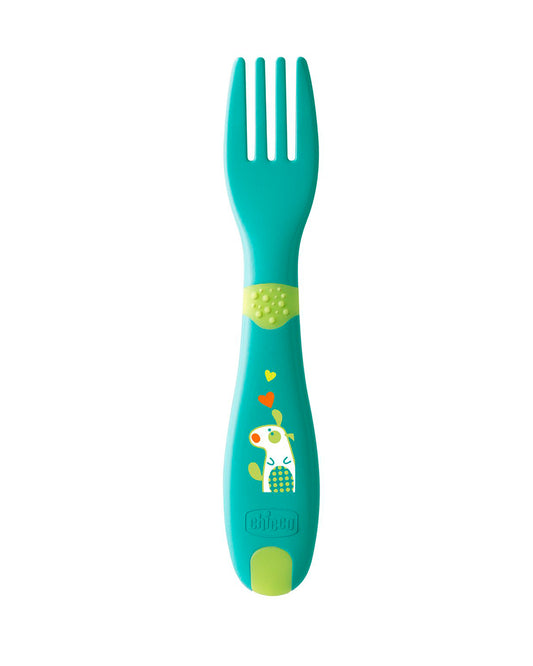 Chicco First Cutlery Spoon & Fork Set-Ergonomic & Non Slip Handle-12M+-Neutral Green-For Infants