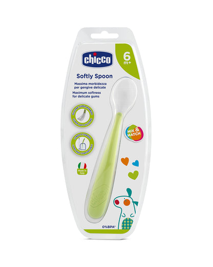 Chicco Soft Silicone Spoon Set-Long Handles-6M+-Green-For Infants