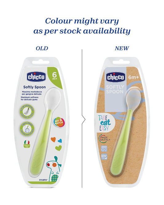 Chicco Soft Silicone Spoon Set-Long Handles-6M+-Green-For Infants