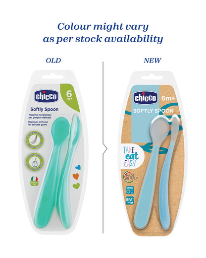 Chicco Soft Silicone Spoon Set-Long Handles-Pack of 2-6M+-Green-For Infants