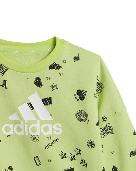Adidas Lime Track Suit-Printed-Cotton & Polyester French Terry For Infants