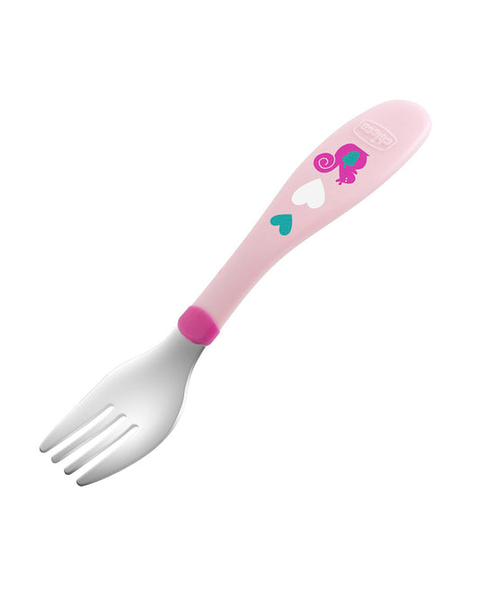 Chicco Metal Cutlery Spoon & Fork Set-Stainless Steel-18M+-Pink-For Infants