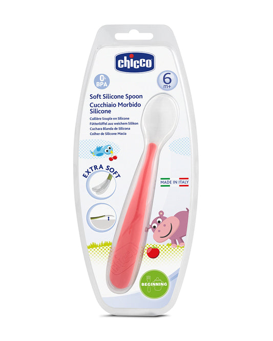 Chicco Soft Silicone Spoon Set-Long Handles-6M+-Red-For Infants