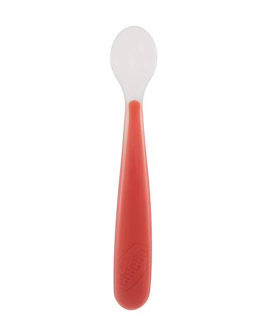 Chicco Soft Silicone Spoon Set-Long Handles-6M+-Red-For Infants