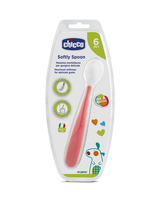 Chicco Soft Silicone Spoon Set-Long Handles-6M+-Red-For Infants