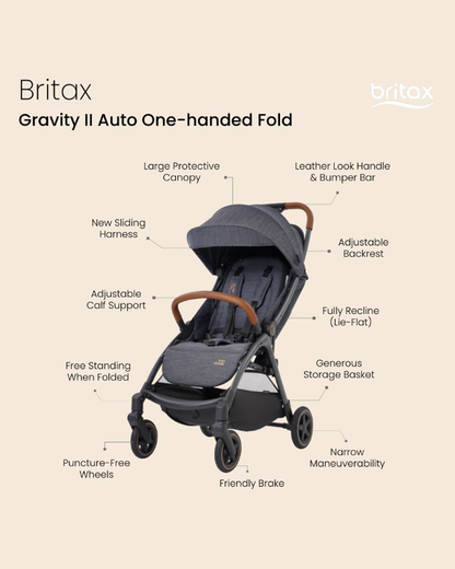 Britax Gravity II Baby Stroller Auto One Hand Fold Charcoal Black Leg Tubing 0 to 22Kg Upto 22Kg Marble Blue Extra 5 Off duckduckbaby