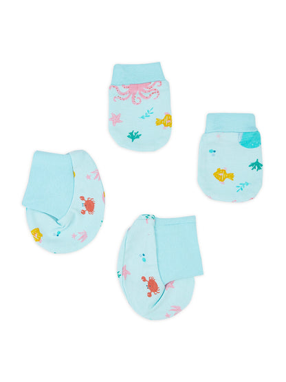 Haus & Kinder Galaxy Lagoon Tiny Toes Trio Cap, Mittens & Booties Set-Cotton-Pack of 6-For Infants