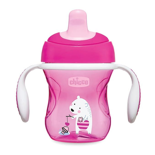 Chicco Training Cup Spout Sipper-With Semi Soft Silicone Spout-Spill Proof-Assorted (Pink/Purple)-200 ml