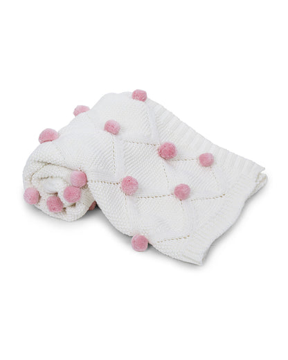 Haus & Kinder Bubblegum Pink Pom Pom 100% Pure Cotton Baby Summer AC Blanket-For Infants
