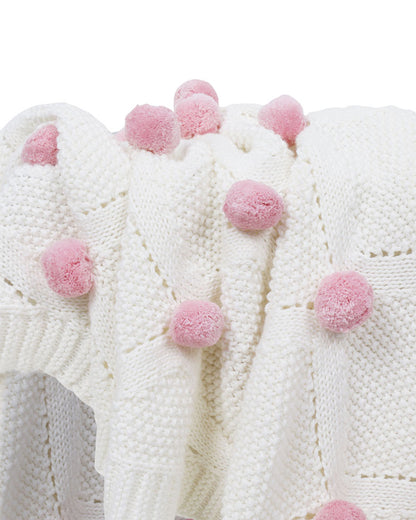 Haus & Kinder Bubblegum Pink Pom Pom 100% Pure Cotton Baby Summer AC Blanket-For Infants