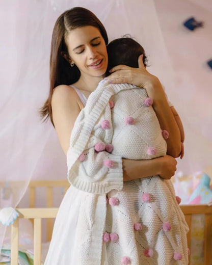 Haus & Kinder Bubblegum Pink Pom Pom 100% Pure Cotton Baby Summer AC Blanket-For Infants