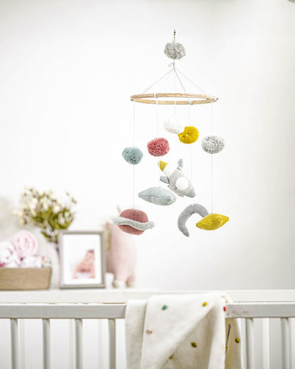 Haus & Kinder Constellation Cot Mobile-Wooden Crib With Cotton Hangings-For Playtime & Baby Crib Decoration-0M+