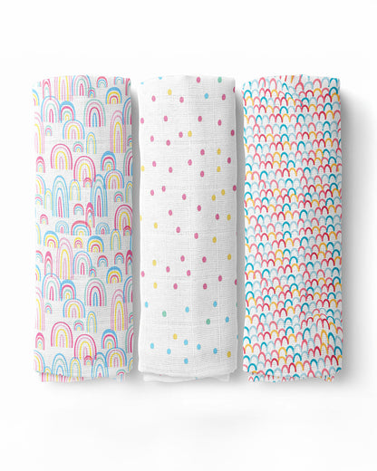 Haus & Kinder Rainbow Collection Swaddle-100% Cotton Muslin-Pack of 3-Infant Wraps