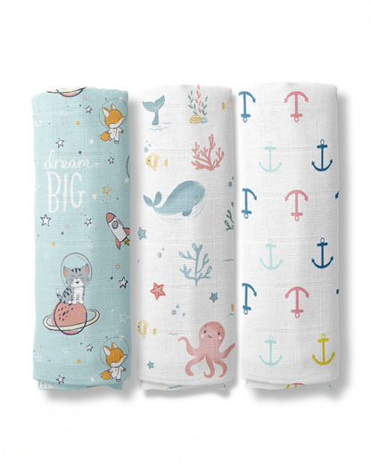 Haus & Kinder Oasis Collection Swaddle-100% Cotton Muslin-Pack of 3-Infant Wraps