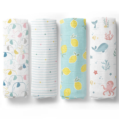 Haus & Kinder Aloha Collection Swaddle-100% Cotton Muslin-Pack of 4-Infant Wraps