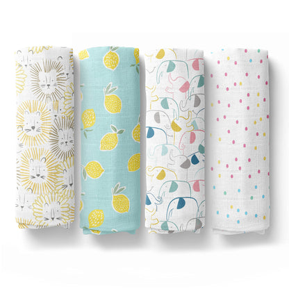 Haus & Kinder Fruit & Brute Swaddle-100% Cotton Muslin-Pack of 4-Infant Wraps