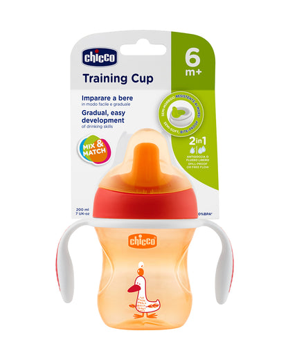 Chicco Training Cup Spout Sipper-With Semi Soft Silicone Spout-Spill Proof-Assorted (Green/Orange)-200 ml