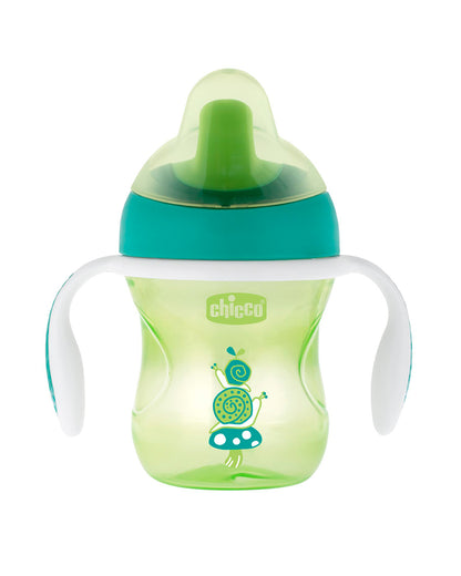 Chicco Training Cup Spout Sipper-With Semi Soft Silicone Spout-Spill Proof-Assorted (Green/Orange)-200 ml