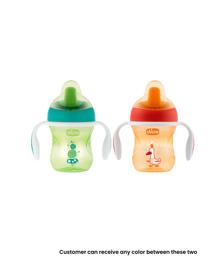 Chicco Training Cup Spout Sipper-With Semi Soft Silicone Spout-Spill Proof-Assorted (Green/Orange)-200 ml