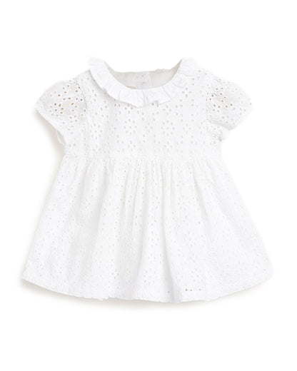 Chicco White Frock Dress-Solid-Cotton-For Infants