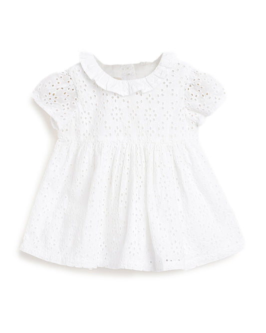 Chicco White Frock Dress-Solid-Cotton-For Infants