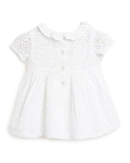 Chicco White Frock Dress-Solid-Cotton-For Infants