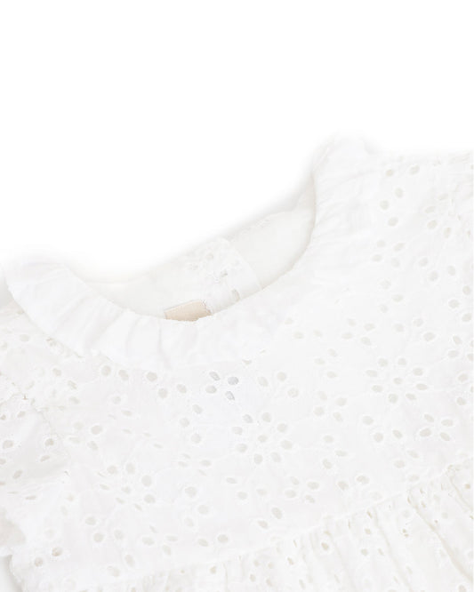 Chicco White Dress-Solid-Cotton-For Infants