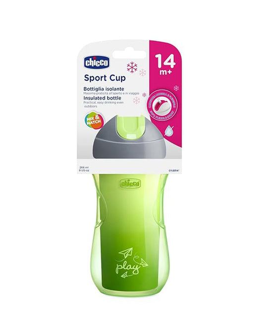 Chicco Double Wall Insulated Sport Cup-With Sliding Closure-Spill Proof-Neutral Green