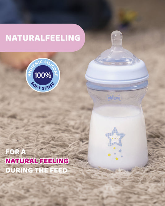 Chicco Natural Feeling Feeding Bottle-Anti Colic-Fast Flow-330 ml-Blue-6M+