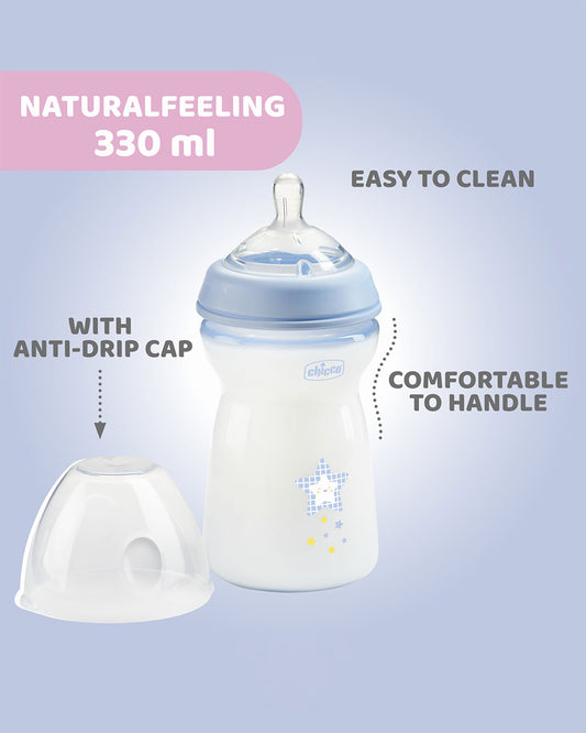 Chicco Natural Feeling Feeding Bottle-Anti Colic-Fast Flow-330 ml-Blue-6M+