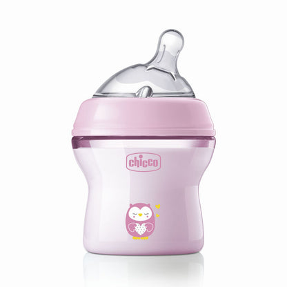 Chicco Natural Feeling Feeding Bottle-Angled Teat-Anti Colic-Slow Flow-150 ml-Pink-0M+