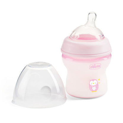 Chicco Natural Feeling Feeding Bottle-Angled Teat-Anti Colic-Slow Flow-150 ml-Pink-0M+