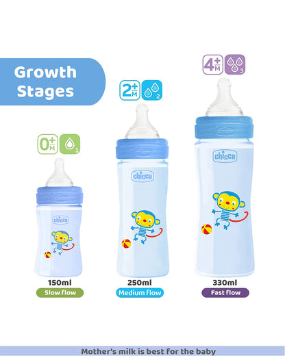 Chicco Well Being Feeding Bottle-Anti Colic-Slow Flow-150 ml-Blue-0M+