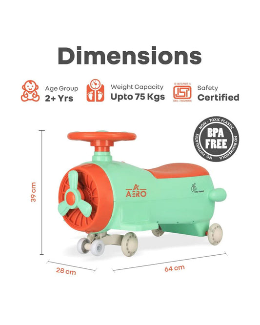 R for Rabbit Iya Iya Aero Twister & Swing car-Transforms Into Push Ride-on-With PU LED Wheels-2Y+ (Upto 75Kg)-Green Orange