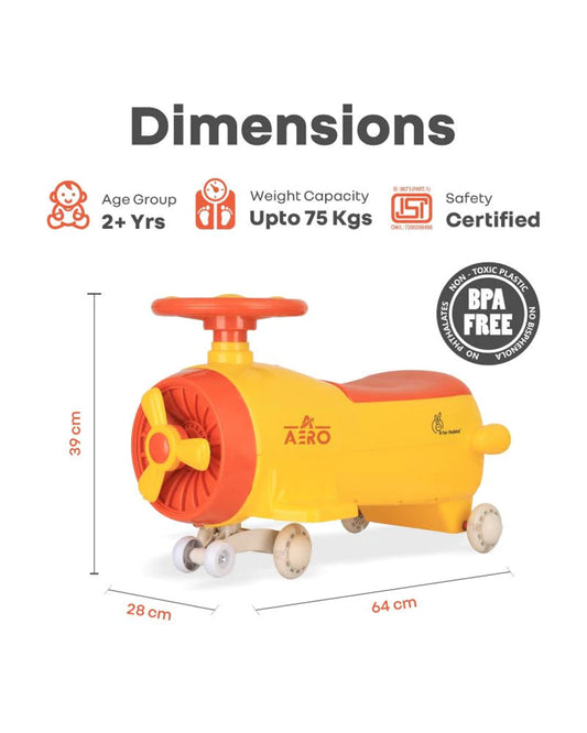 R for Rabbit Iya Iya Aero Twister & Swing car-Transforms Into Push Ride-on-With PU LED Wheels-2Y+ (Upto 75Kg)-Yellow Orange