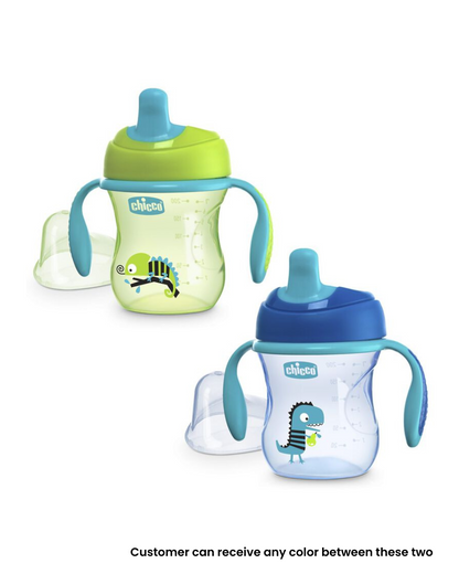 Chicco Training Cup Spout Sipper-With Semi Soft Silicone Spout-Spill Proof-Assorted (Blue/Green)-200 ml